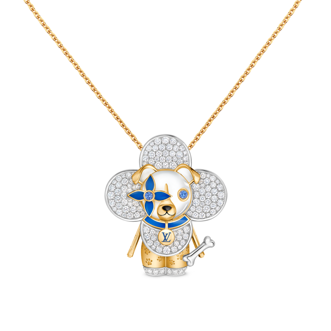Vivienne Dog Pendant, Yellow Gold, White Gold, Lacquer, Diamonds
